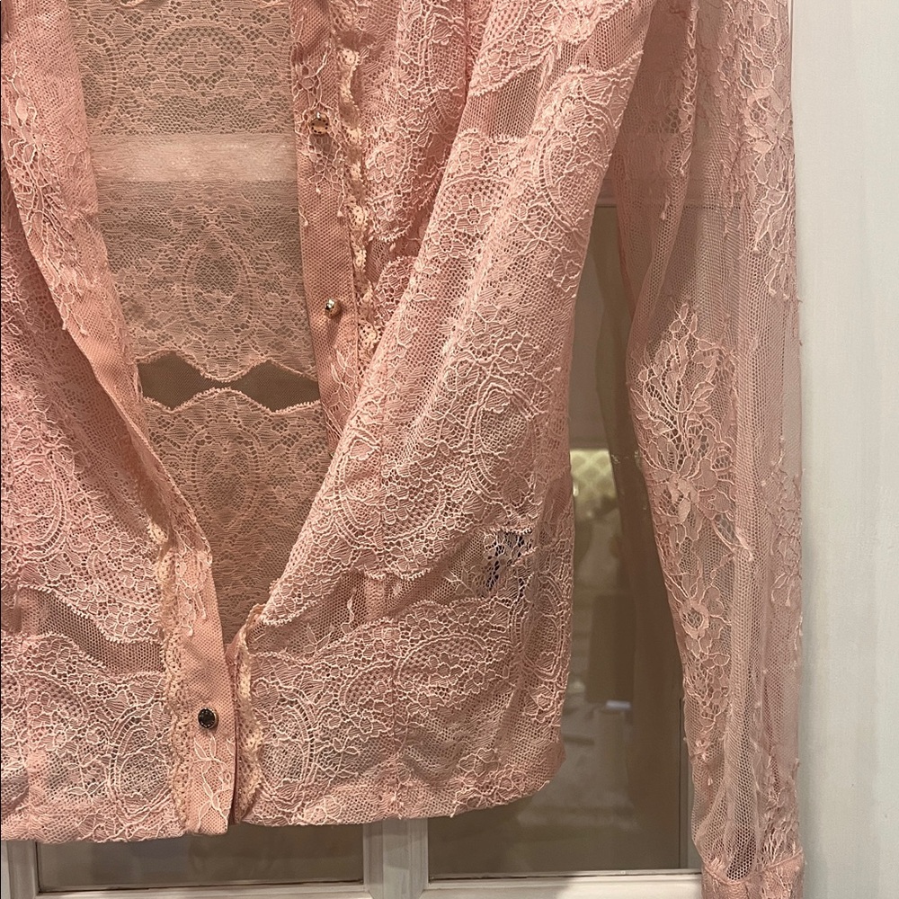 Bebe Women's Blush Lace Blouse - Picture 6 of 10